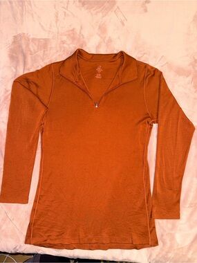 Woolx Brooks Quarter-Zip Long Sleeve Top in Rust, slim fit
